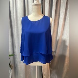 Stella Luce Womens Large Blouse Blue Sleeveless Shirt Tiered Layers Casual Work